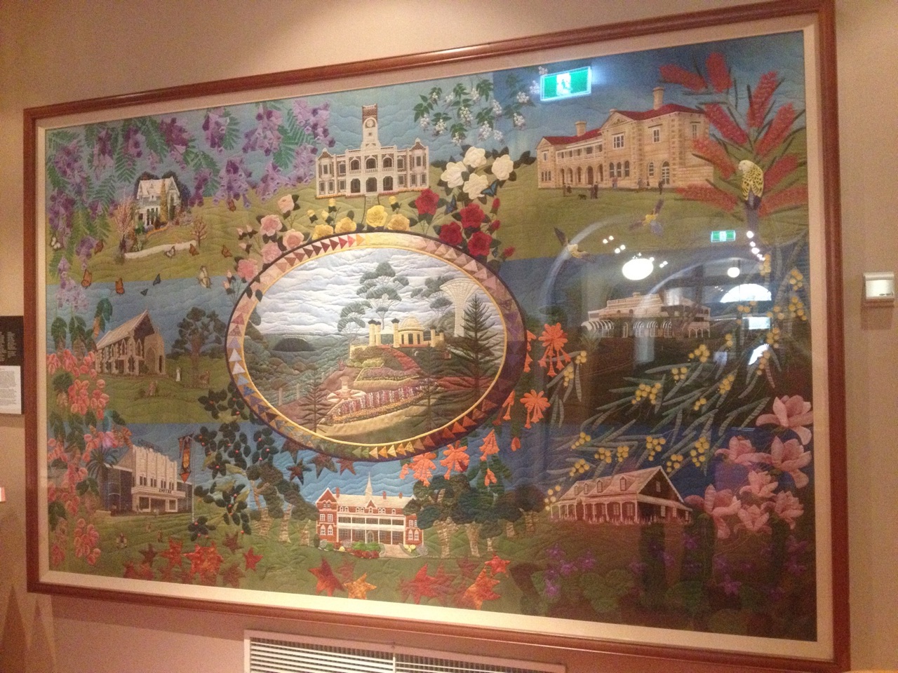 Embroidered quilt in Town Hall