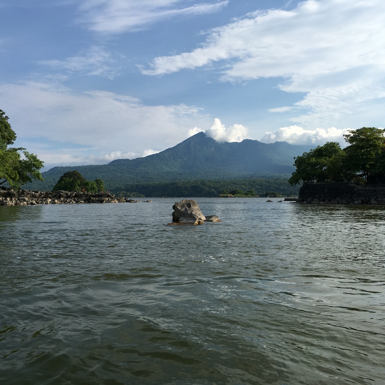 Lake Nicaragua and the Mombacho volcano rocks